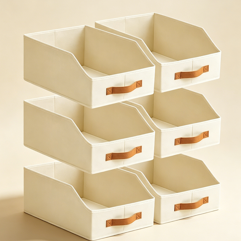 1.1 6-Pack Large Trapezoid Fabric Storage Bins (Beige) - Image 1