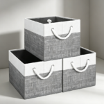 3-Pack White and Grey Storage Bins with Rope Handles