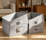 4-Pack Low Profile Grey Fabric Storage Bins