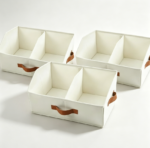 3-Pack Ivory Trapezoid Bins with Adjustable Dividers