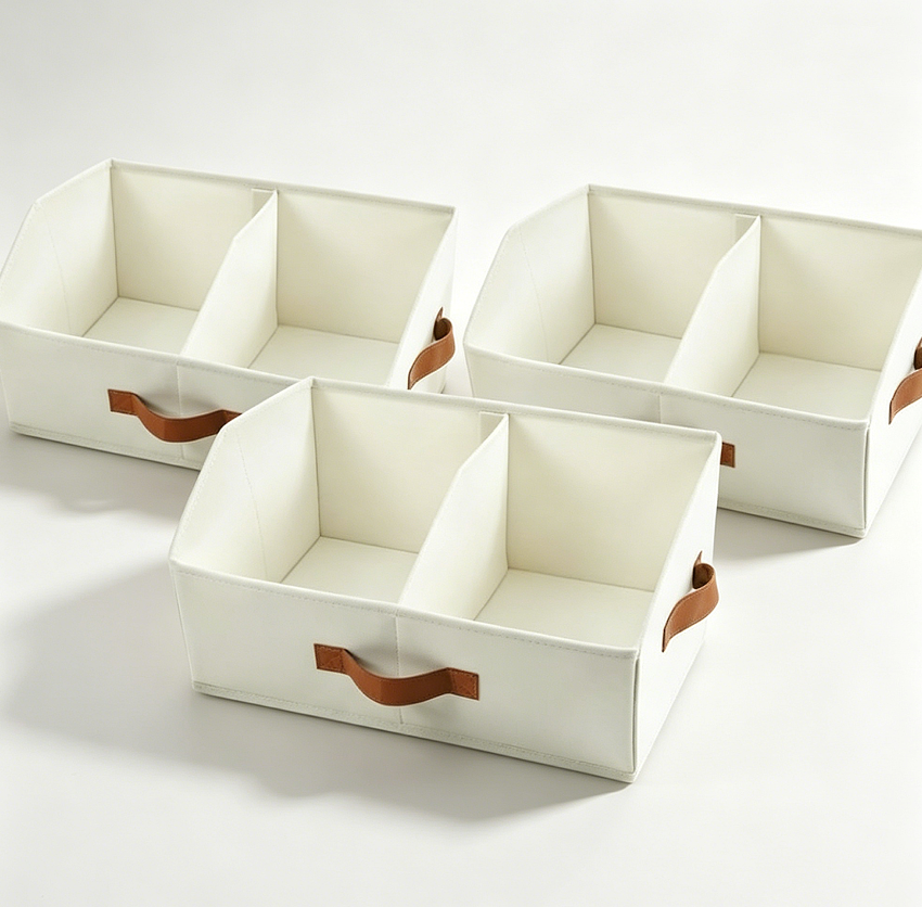 17.1 3-Pack Ivory Trapezoid Bins with Adjustable Dividers - Image 1
