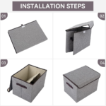 3-Pack Grey Storage Bins with Lids and Label Holder - Image 2