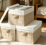 3-Pack Medium Khaki and Ivory Storage Basket with Lid