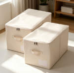 2-Pack Beige Zip-Lidded Large Wardrobe Storage Bins