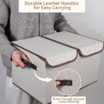 2-Pack Grey Double-Lid Fabric Storage Box with Dividers - Image 2