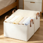 2-Pack Natural Fabric Storage Bins with Metal Frame