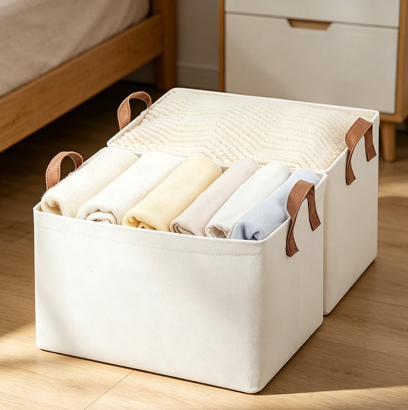 9.1 2-Pack Natural Fabric Storage Bins with Metal Frame - Image 1